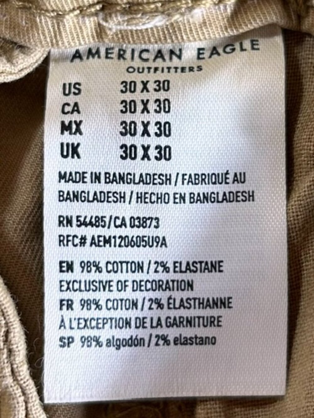 American Eagle Khaki Next Level Flex Slim Straight Men's Size 30x30 Pants NWT - Picture 10 of 12